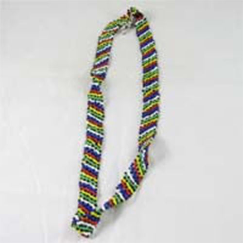 African Hut Beaded Wide Lanyard with Thin Coloured Stripes 35g