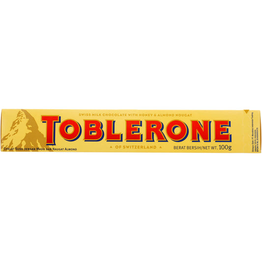 Kraft Toblerone Swiss Milk Chocolate with Honey and Almond Nougat HEAT SENSITIVE ITEM. PLEASE ADD ITEM 122942 TO THE ORDER TO TRY TO PROTECT CHOCOLATES FROM HEAT DAMAGE. 100g