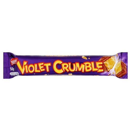 Nestle Violet Crumble Australias Crisp Golden Honeycomb Covered in Milk Chocolate HEAT SENSITIVE ITEM. PLEASE ADD ITEM 122942 TO THE ORDER TO TRY TO PROTECT CHOCOLATES FROM HEAT DAMAGE. 50g