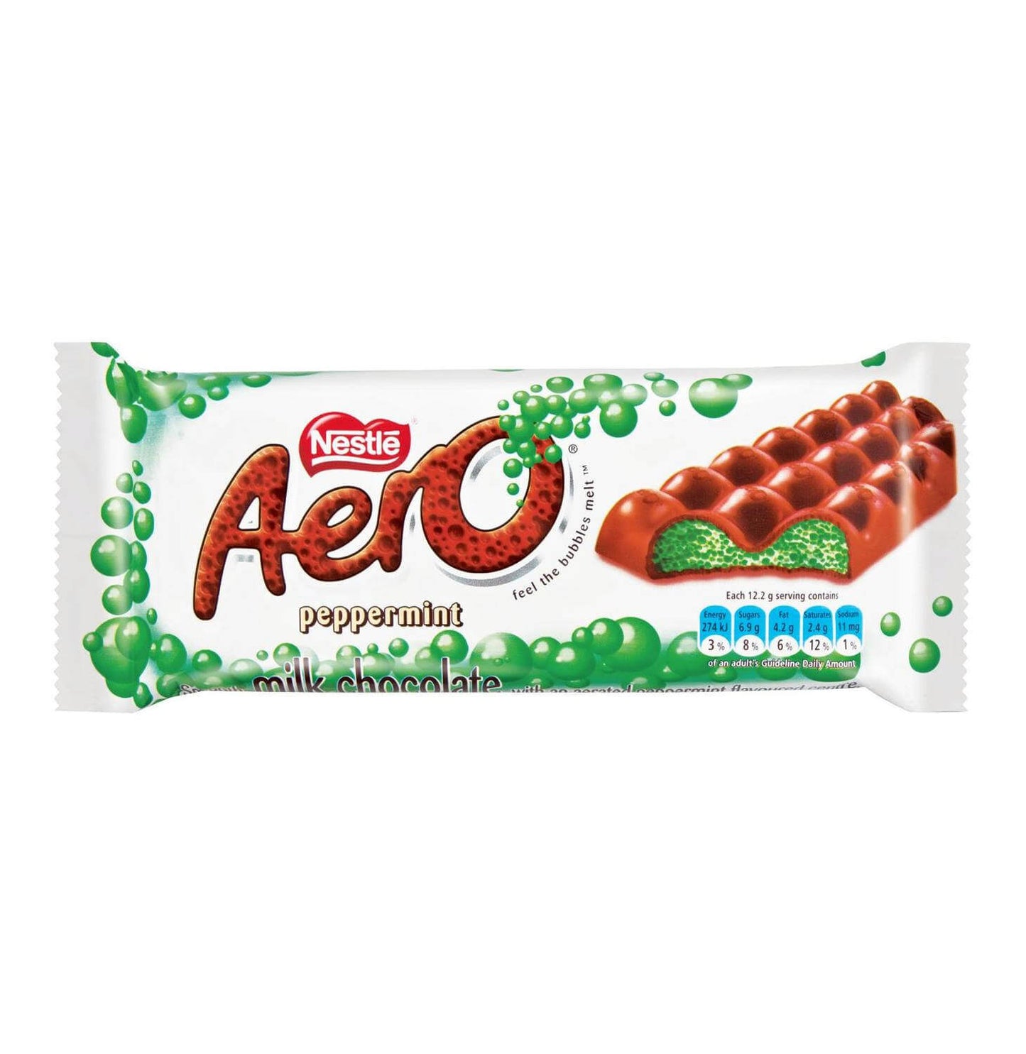 Nestle Aero Mint Large Bar (Kosher) HEAT SENSITIVE ITEM. PLEASE ADD ITEM 122942 TO THE ORDER TO TRY TO PROTECT CHOCOLATES FROM HEAT DAMAGE. 85g