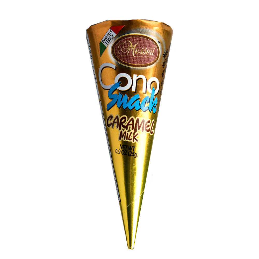 Messori Cono Snack Caramel Cream Cone HEAT SENSITIVE ITEM. PLEASE ADD ITEM 122942 TO THE ORDER TO TRY TO PROTECT CHOCOLATES FROM HEAT DAMAGE. 25g