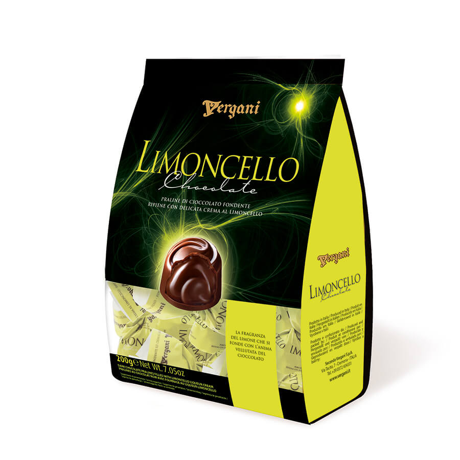 Vergani Limoncello Flavoured Cream in Dark Chocolate HEAT SENSITIVE ITEM. PLEASE ADD ITEM 122942 TO THE ORDER TO TRY TO PROTECT CHOCOLATES FROM HEAT DAMAGE. 130g