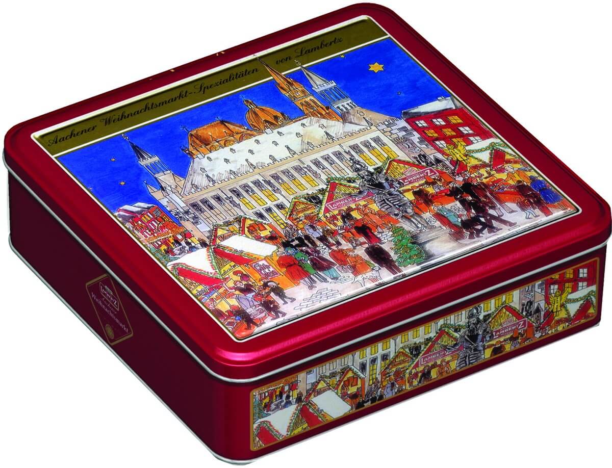 Lambertz Aachener Weihnachtsmarkt Cookie Tin HEAT SENSITIVE ITEM. PLEASE ADD ITEM 122942 TO THE ORDER TO TRY TO PROTECT CHOCOLATES FROM HEAT DAMAGE. 500g