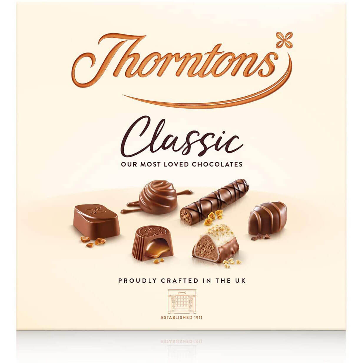 Thorntons Chocolate Classic Milk Dark White Collection HEAT SENSITIVE ITEM. PLEASE ADD ITEM 122942 TO THE ORDER TO TRY TO PROTECT CHOCOLATES FROM HEAT DAMAGE. 262g