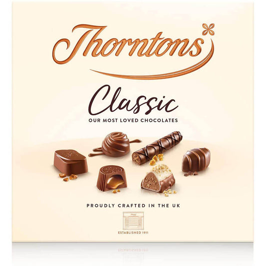 Thorntons Chocolate Classic Milk Dark White Collection HEAT SENSITIVE ITEM. PLEASE ADD ITEM 122942 TO THE ORDER TO TRY TO PROTECT CHOCOLATES FROM HEAT DAMAGE. 262g