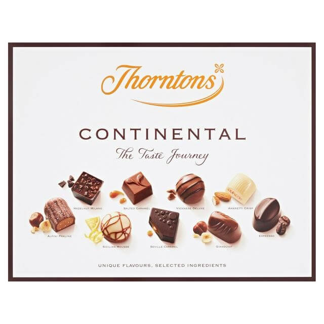 Thorntons Continental Chocolates HEAT SENSITIVE ITEM. PLEASE ADD ITEM 122942 TO THE ORDER TO TRY TO PROTECT CHOCOLATES FROM HEAT DAMAGE. 264g