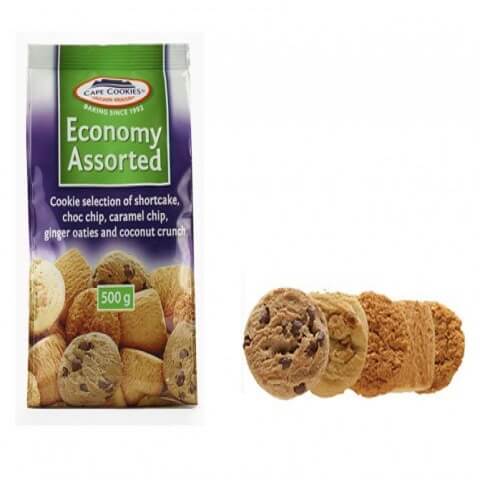 Cape Cookies Economy Assorted Cookies HEAT SENSITIVE ITEM. PLEASE ADD ITEM 122942 TO THE ORDER TO TRY TO PROTECT CHOCOLATES FROM HEAT DAMAGE. 500g