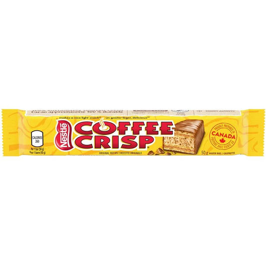 Nestle Coffee Crisp Bar HEAT SENSITIVE ITEM. PLEASE ADD ITEM 122942 TO THE ORDER TO TRY TO PROTECT CHOCOLATES FROM HEAT DAMAGE. 50g