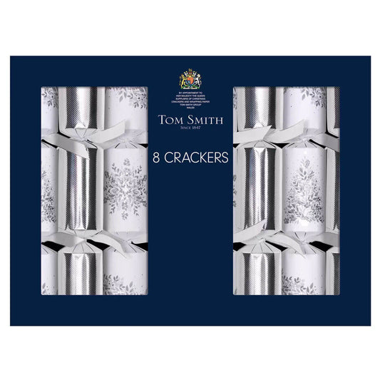 Tom Smith Christmas Crackers White with Silver Snowflake Deluxe All is Bright Crackers 8 x 14 Ich 500g