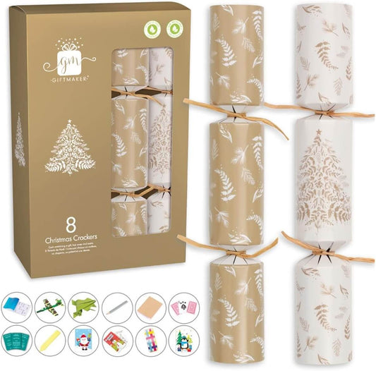 Giftmaker Christmas Crackers Cream and Gold Foliage 8 x 12 Inch 200g