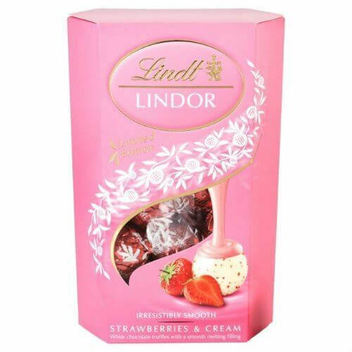 Lindt Lindor Strawberries and Cream Chocolate Truffles Carton HEAT SENSITIVE ITEM. PLEASE ADD ITEM 122942 TO THE ORDER TO TRY TO PROTECT CHOCOLATES FROM HEAT DAMAGE. 200g