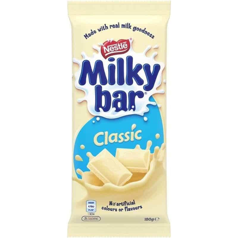 Nestle Milkybar Block HEAT SENSITIVE ITEM. PLEASE ADD ITEM 122942 TO THE ORDER TO TRY TO PROTECT CHOCOLATES FROM HEAT DAMAGE. 170g