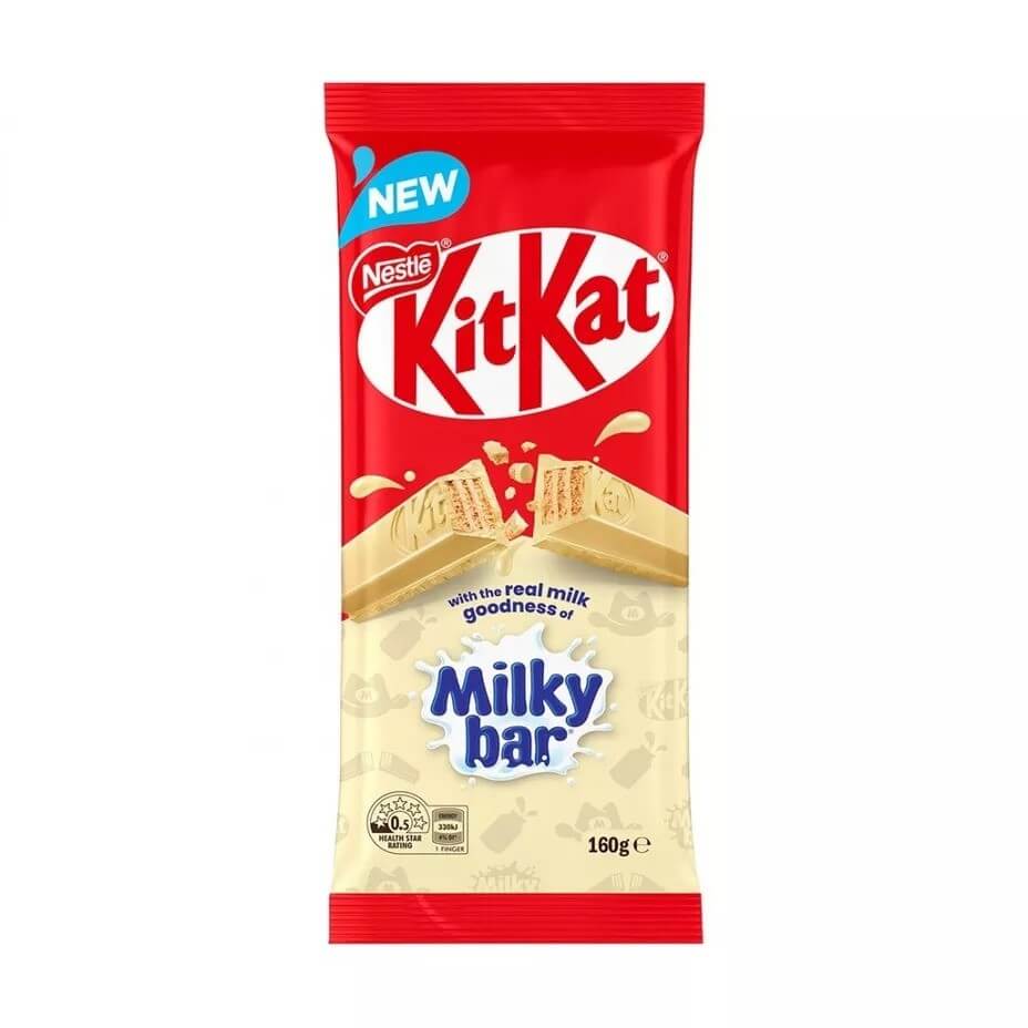 Nestle Kit Kat Milkybar HEAT SENSITIVE ITEM. PLEASE ADD ITEM 122942 TO THE ORDER TO TRY TO PROTECT CHOCOLATES FROM HEAT DAMAGE. 160g