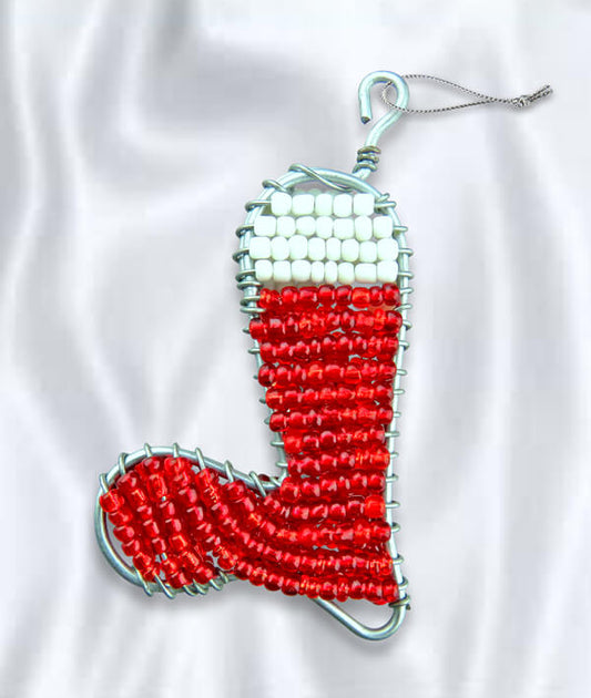 African Hut Beaded Christmas Stocking Tree Ornament 20g