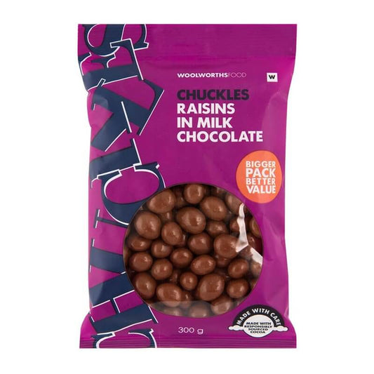 Woolworths Chuckles Raisins Covered in Milk Chocolate Bag 300g