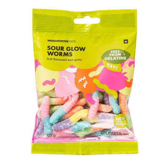 Woolworths Sour Glow Worms Jellies 125g