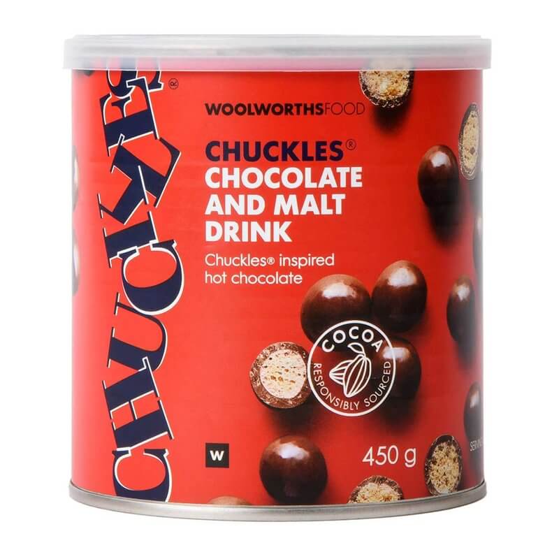 Woolworths Chuckles Chocolate and Malt Drink Power in a Tin 450g