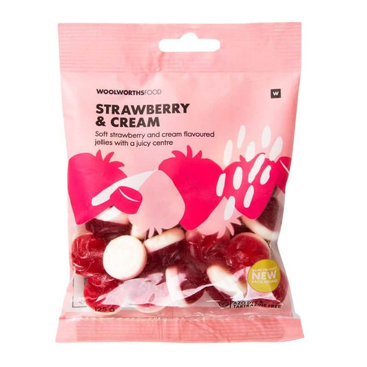 Woolworths Strawberry and Cream Jellies with Juicy Center 125g