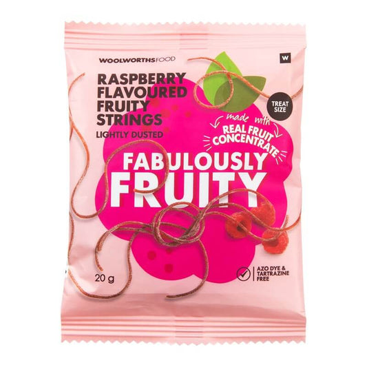 Woolworths Raspberry Flavoured Fruity Strings Treat Size 20g