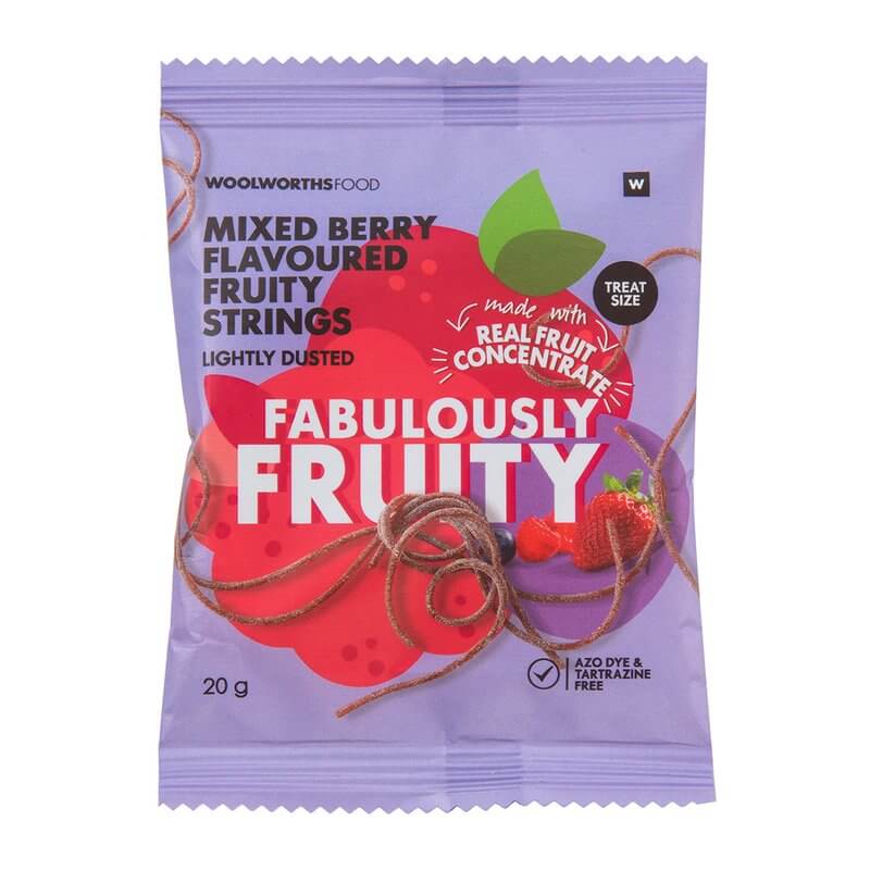 Woolworths Mixed Berry Flavoured Fabulously Fruity Strings 20g