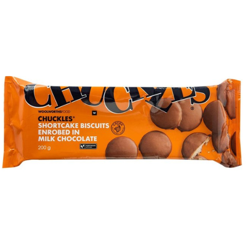 Woolworths Chuckles Shortcake Biscuits Enrobed in Milk Chocolate 200g