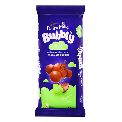 Cadbury Dairy Bubbly Mint HEAT SENSITIVE ITEM. PLEASE ADD ITEM 122942 TO THE ORDER TO TRY TO PROTECT CHOCOLATES FROM HEAT DAMAGE. 87g