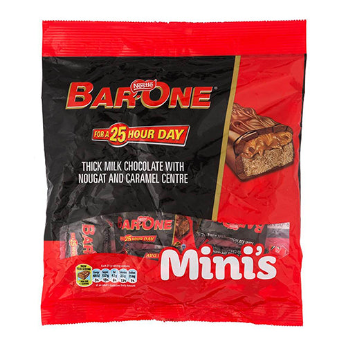 Nestle Bar One Fun Size Mini Bag (Kosher) HEAT SENSITIVE ITEM. PLEASE ADD ITEM 122942 TO THE ORDER TO TRY TO PROTECT CHOCOLATES FROM HEAT DAMAGE. 189g