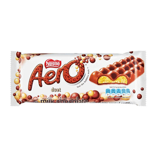 Nestle Aero Duet Large Bar (Kosher) HEAT SENSITIVE ITEM. PLEASE ADD ITEM 122942 TO THE ORDER TO TRY TO PROTECT CHOCOLATES FROM HEAT DAMAGE. 85g