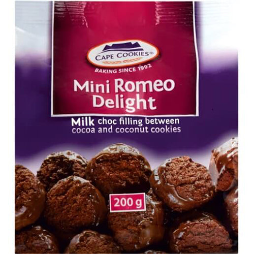 Cape Cookies Mini Romeo Delight HEAT SENSITIVE ITEM. PLEASE ADD ITEM 122942 TO THE ORDER TO TRY TO PROTECT CHOCOLATES FROM HEAT DAMAGE. 200g