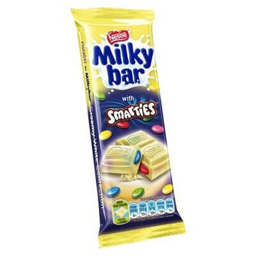 Nestle Milkybar with Smarties (Kosher) HEAT SENSITIVE ITEM. PLEASE ADD ITEM 122942 TO THE ORDER TO TRY TO PROTECT CHOCOLATES FROM HEAT DAMAGE. 80g