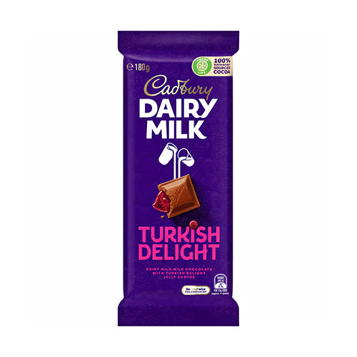 Cadbury Dairy Milk Turkish Delight (Australia) HEAT SENSITIVE ITEM. PLEASE ADD ITEM 122942 TO THE ORDER TO TRY TO PROTECT CHOCOLATES FROM HEAT DAMAGE. 180g