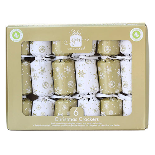 Giftmaker Christmas Crackers Gold and White Mini Crackers with Snowflakes 6 x 8 Inch 55g