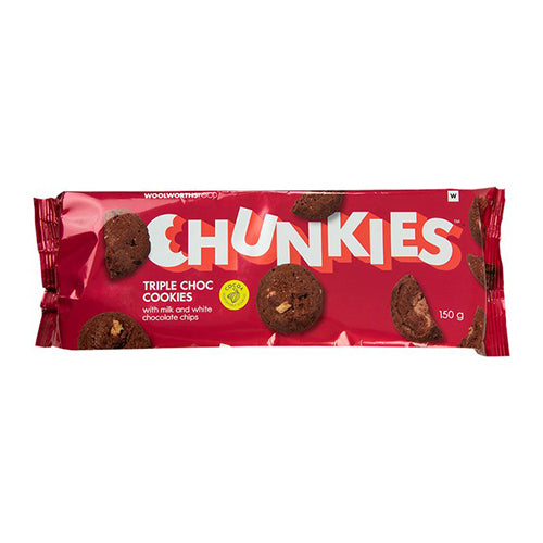 Woolworths CHUNKIES Triple Chocolate Chip Cookies 150g