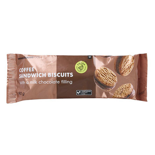 BEST BY September 2026 Woolworths Coffee Sandwich Biscuits with Milk Chocolate Filling 90g