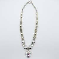 African Hut Necklace Pewter Bead Pendant Necklace with A Decorative Crystal Heart 171g