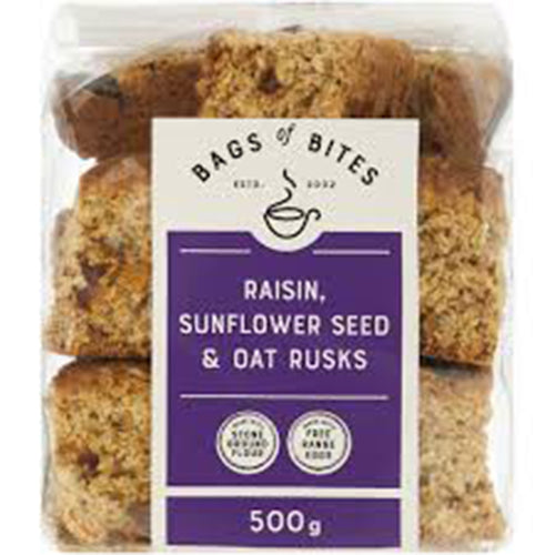Bag Of Bites Raisin Sunflower Seed and Oat Rusk Bag Kosher 500g