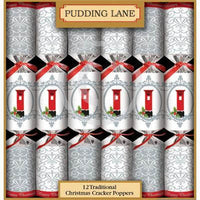 Pudding Lane Christmas Crackers Red Letter Box with Grey and White and Silver Background 490g