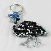African Hut Beaded Keyring Black White and Blue Guinea Fowl 26g