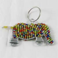 African Hut Beaded Keyring Multi Coloured Elephant 28g