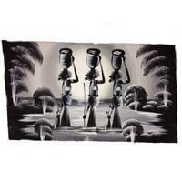 African Hut African Art Three Water Carriers in The Water in Black and White (18' X 30") 50g