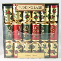 Pudding Lane Christmas Crackers Eat Drink and Be Merry Design With Red Green and Gold 432g