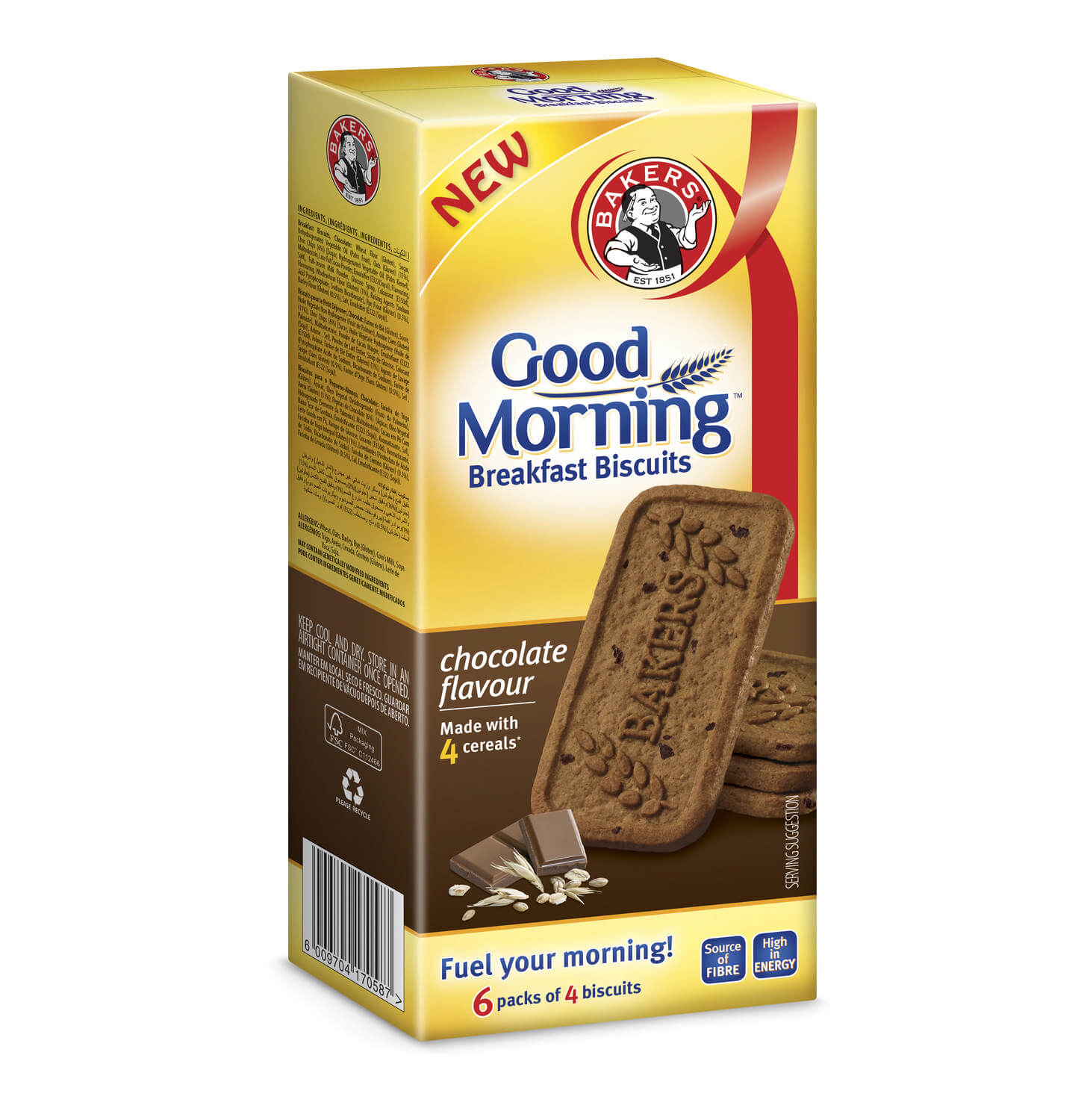 Bakers Breakfast Biscuits Chocolate Flavour (Pack of 6 Bars) 300g