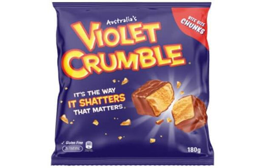 Nestle Violet Crumble Chunks Australias Crisp Golden Honeycomb Covered in Milk Chocolate  HEAT SENSITIVE ITEM. PLEASE ADD ITEM 122942 TO THE ORDER TO TRY TO PROTECT CHOCOLATES FROM HEAT DAMAGE. 170g