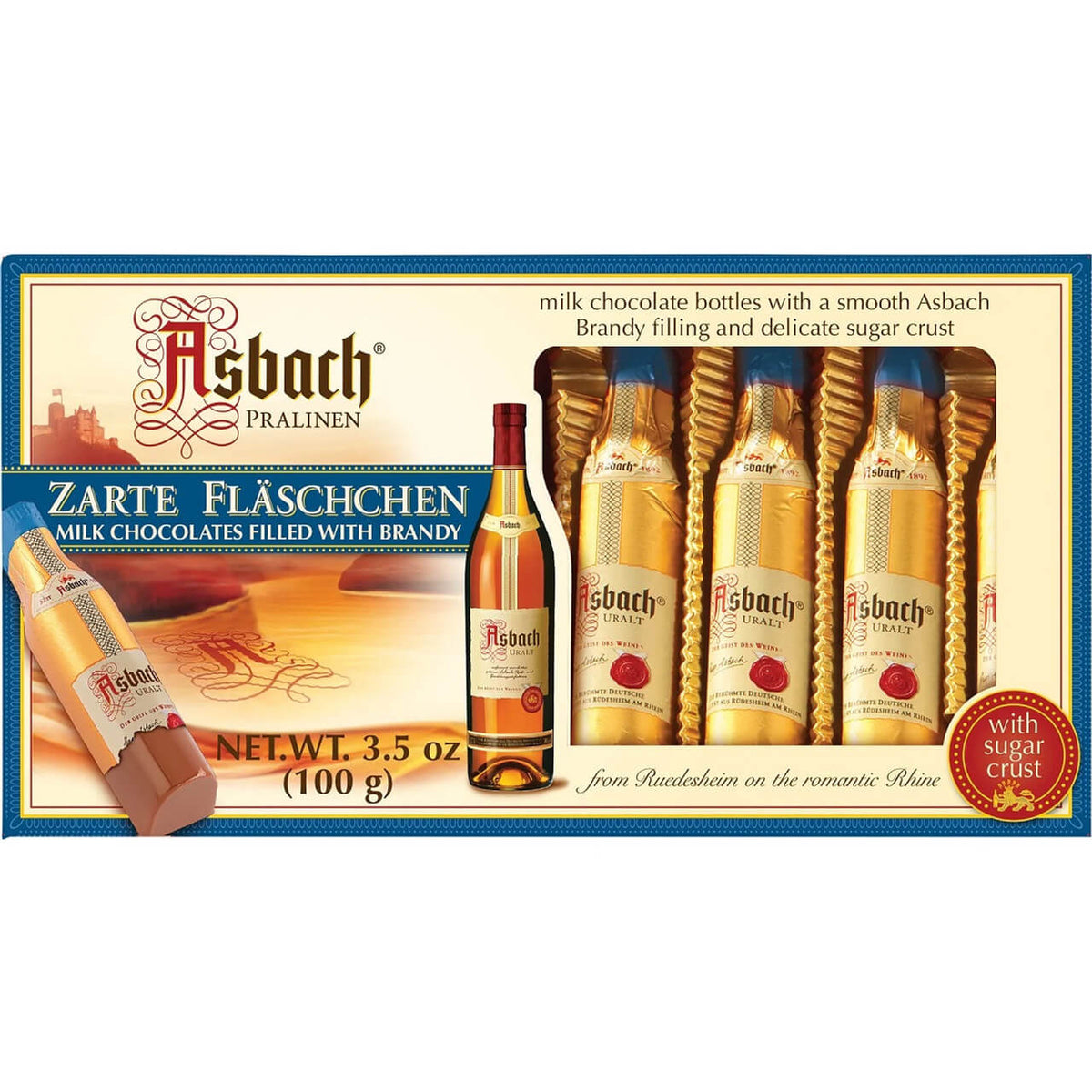 Asbach Zarte Flaechchen Milk Chocolate Bottles (8pk) with Sugar Crust 100g