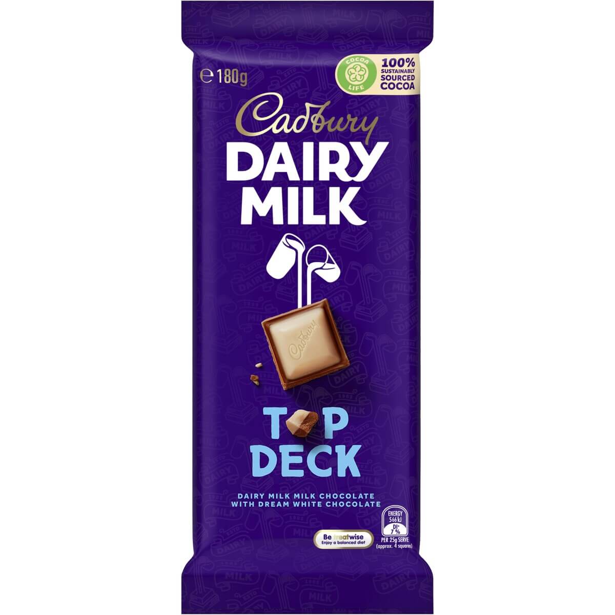 Cadbury Dairy Milk Top Deck (Australia)  HEAT SENSITIVE ITEM. PLEASE ADD ITEM 122942 TO THE ORDER TO TRY TO PROTECT CHOCOLATES FROM HEAT DAMAGE. 180g