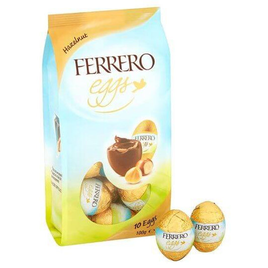 Ferrero Rocher Crispy Hazelnut Mini Eggs (Pack Of 10 Eggs)  HEAT SENSITIVE ITEM. PLEASE ADD ITEM 122942 TO THE ORDER TO TRY TO PROTECT CHOCOLATES FROM HEAT DAMAGE. 100g