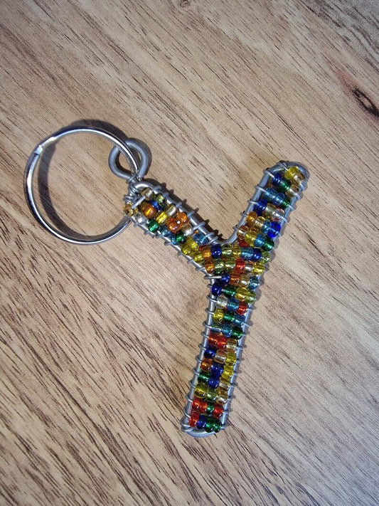 African Hut African Beaded Keyring Alphabet Letter Y 23g