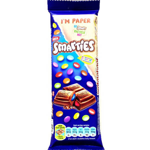 Nestle Chocolate Bar with Smarties Chocolate Slab HEAT SENSITIVE ITEM. PLEASE ADD ITEM 122942 TO THE ORDER TO TRY TO PROTECT CHOCOLATES FROM HEAT DAMAGE 80g