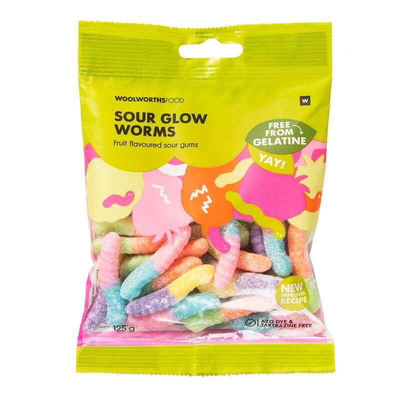 Woolworths  Sour Glow Worms Jellies 125g