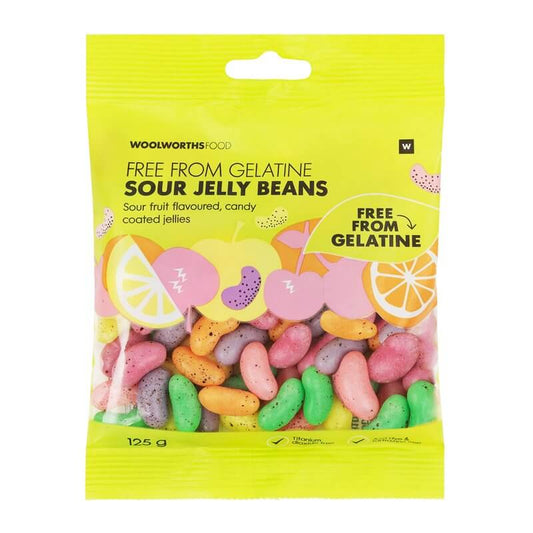 Woolworths Sour Jelly Beans Gelatine Free 125g